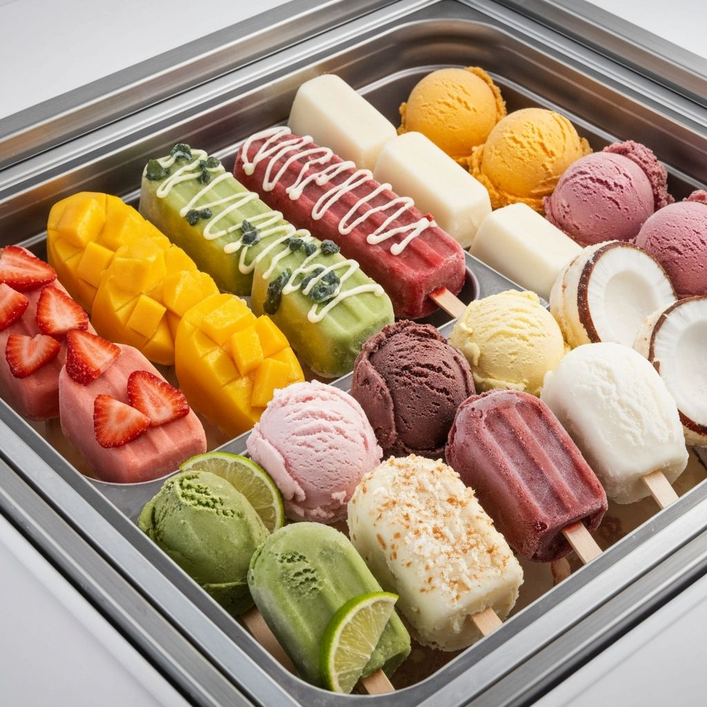 Variedad de paletas coloridas en hielera profesional